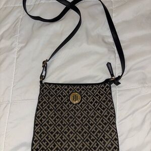 Tommy Hilfiger Black and Brown Patterned Crossbody Bag